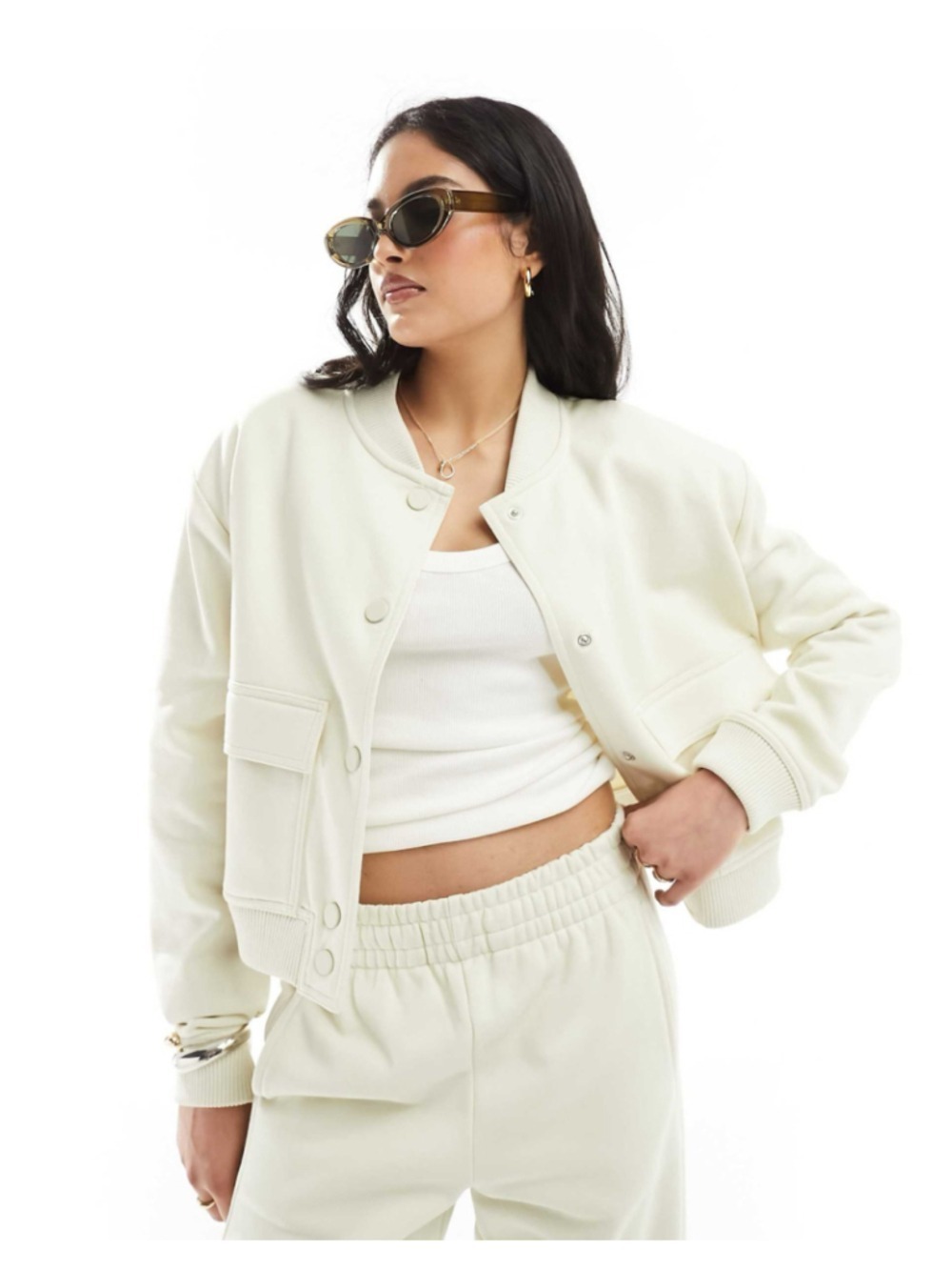 Mango (MNG) by ASOS Cropped Bomber Jacket Size S (21” PTP) Off-white